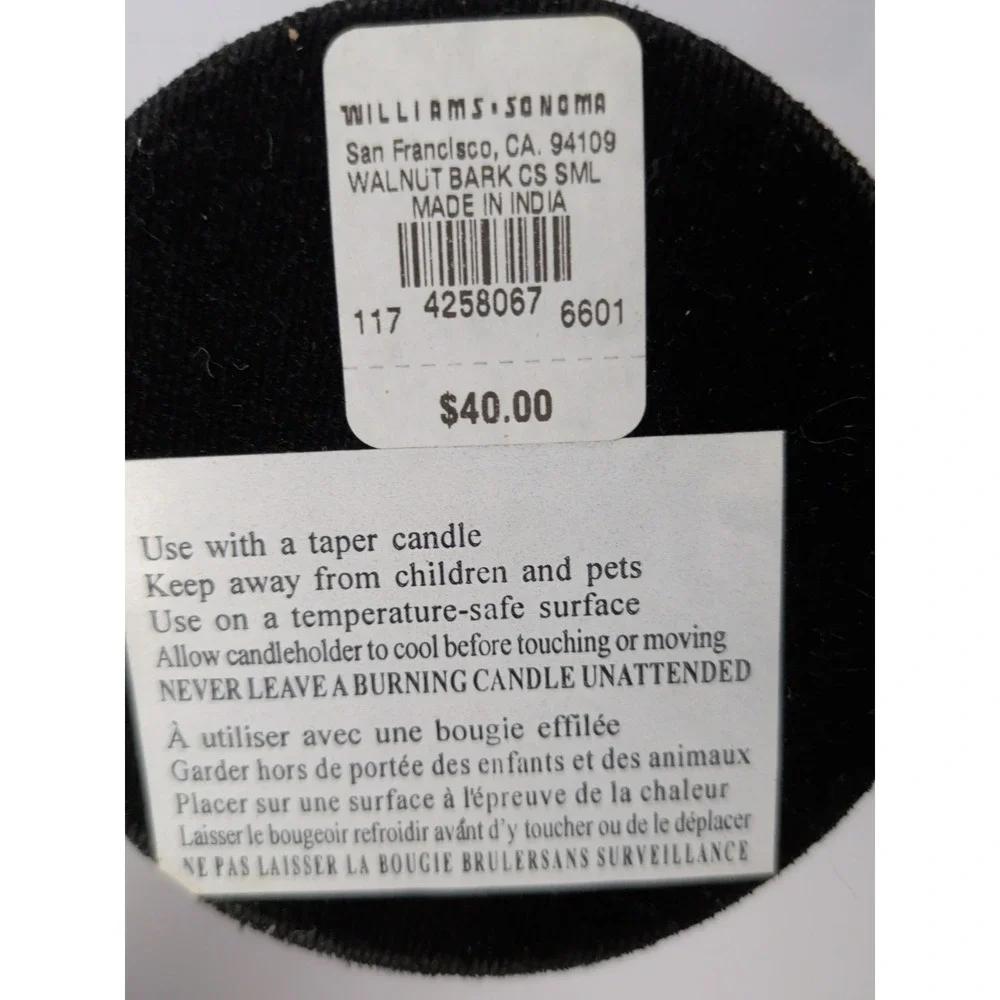 William Sonoma Walnut Bark / Silver Candle Sticks  8 1/4 in set of 2